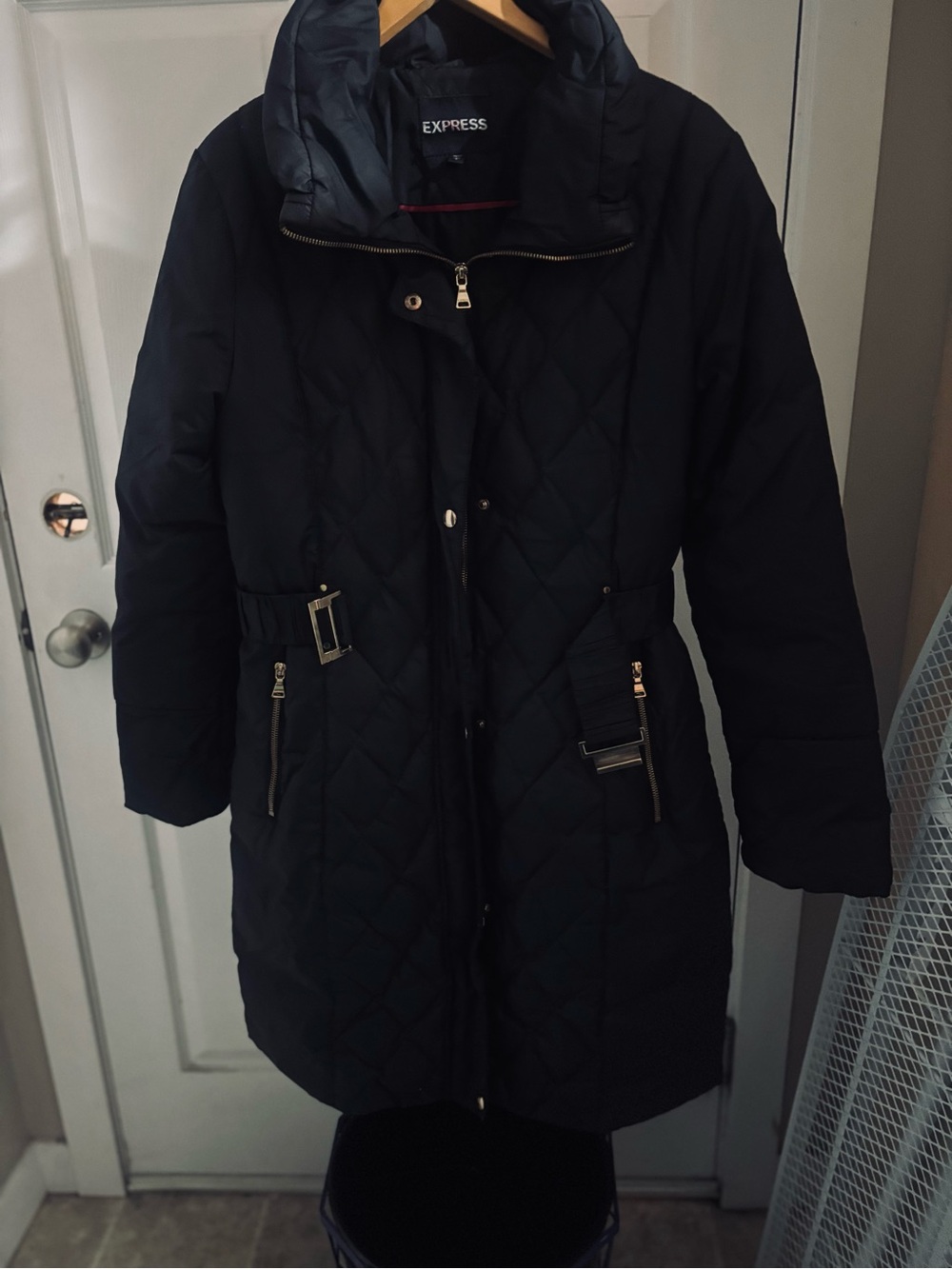 Express Black Quilted Puffer Coat with Hood